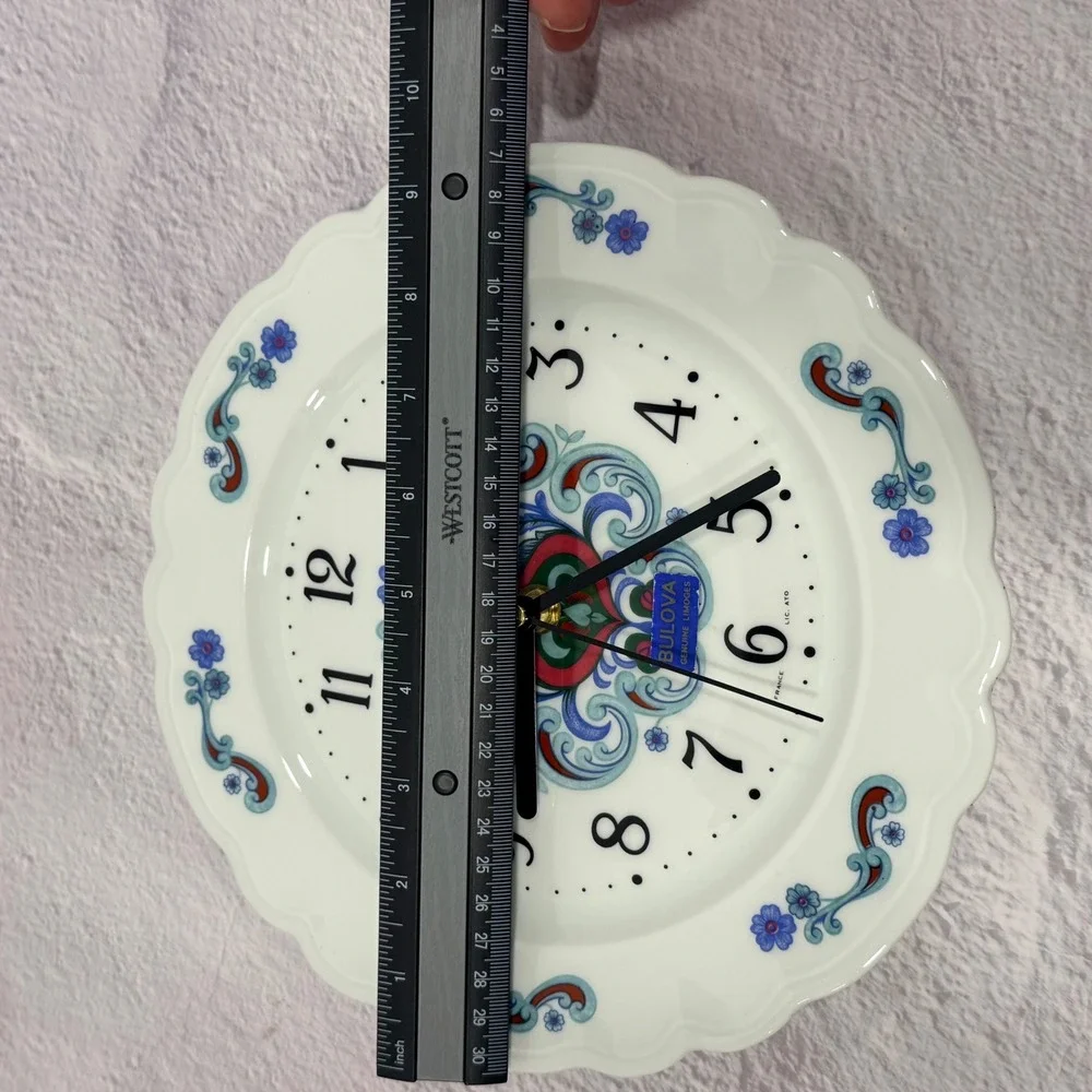 Bulova Limoges Porcelain Wall Clock France Scalloped Floral Plate Vintage White